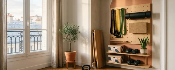 Aménagement d'un coin sport compact et design dans un salon français moderne