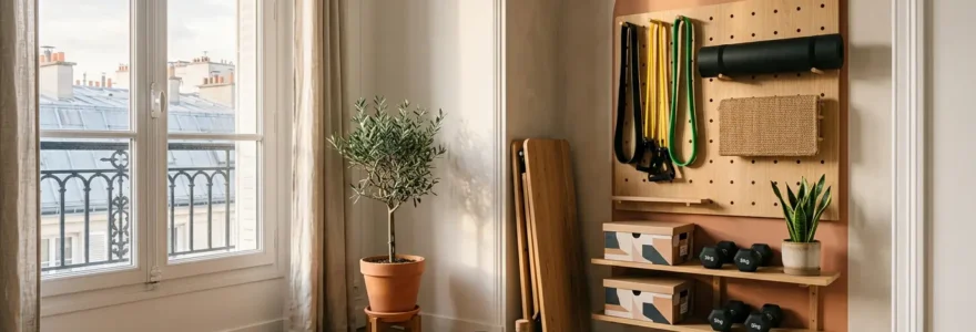 Aménagement d'un coin sport compact et design dans un salon français moderne