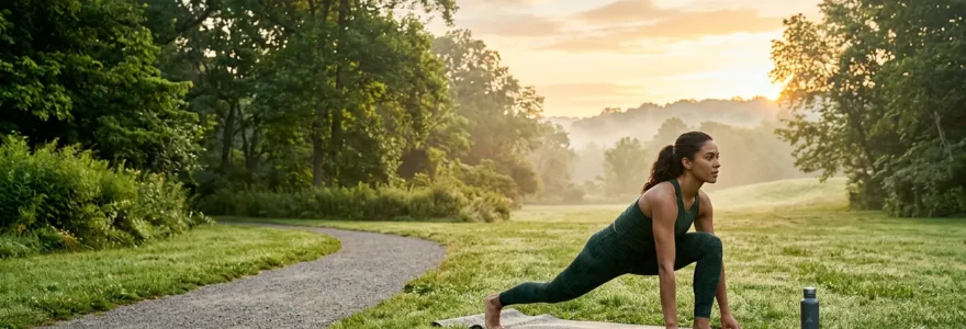 Personne dynamique dans un environnement naturel lumineux exprimant vitalité et énergie