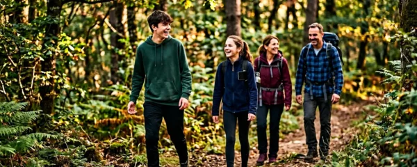 Famille avec adolescent en activité de plein air dans la nature un dimanche ensoleillé