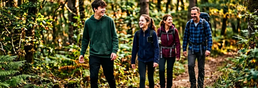 Famille avec adolescent en activité de plein air dans la nature un dimanche ensoleillé