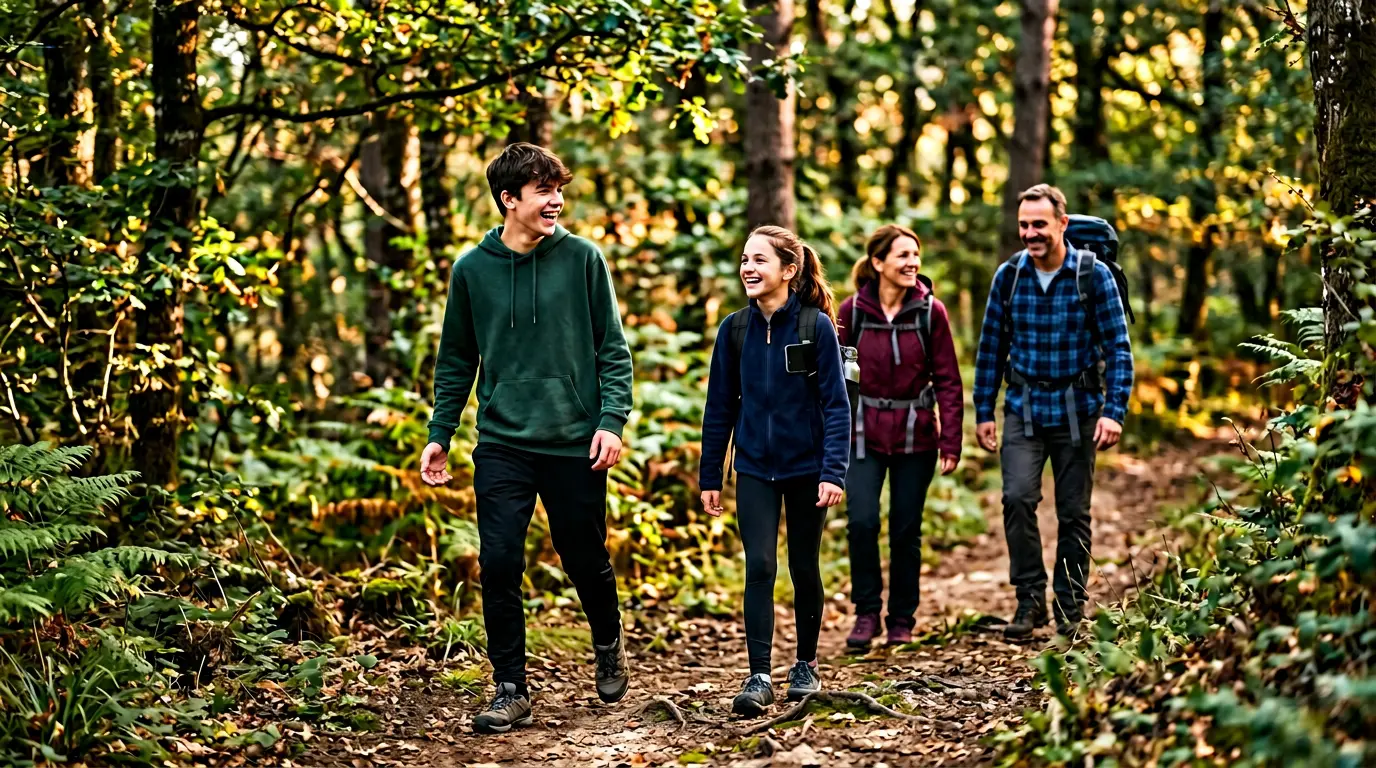 Famille avec adolescent en activité de plein air dans la nature un dimanche ensoleillé