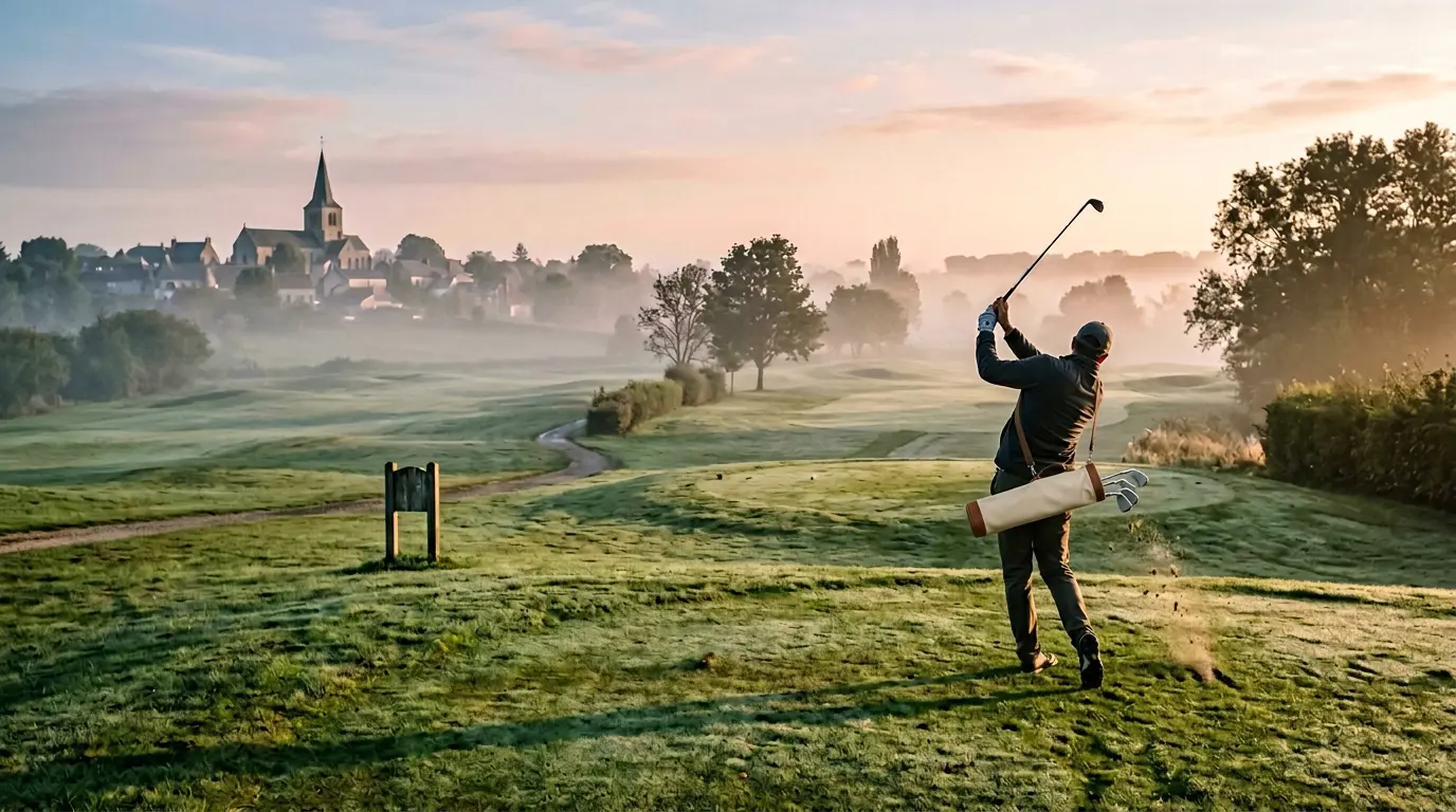 Golfeur débutant sur un parcours français accessible avec une approche économique