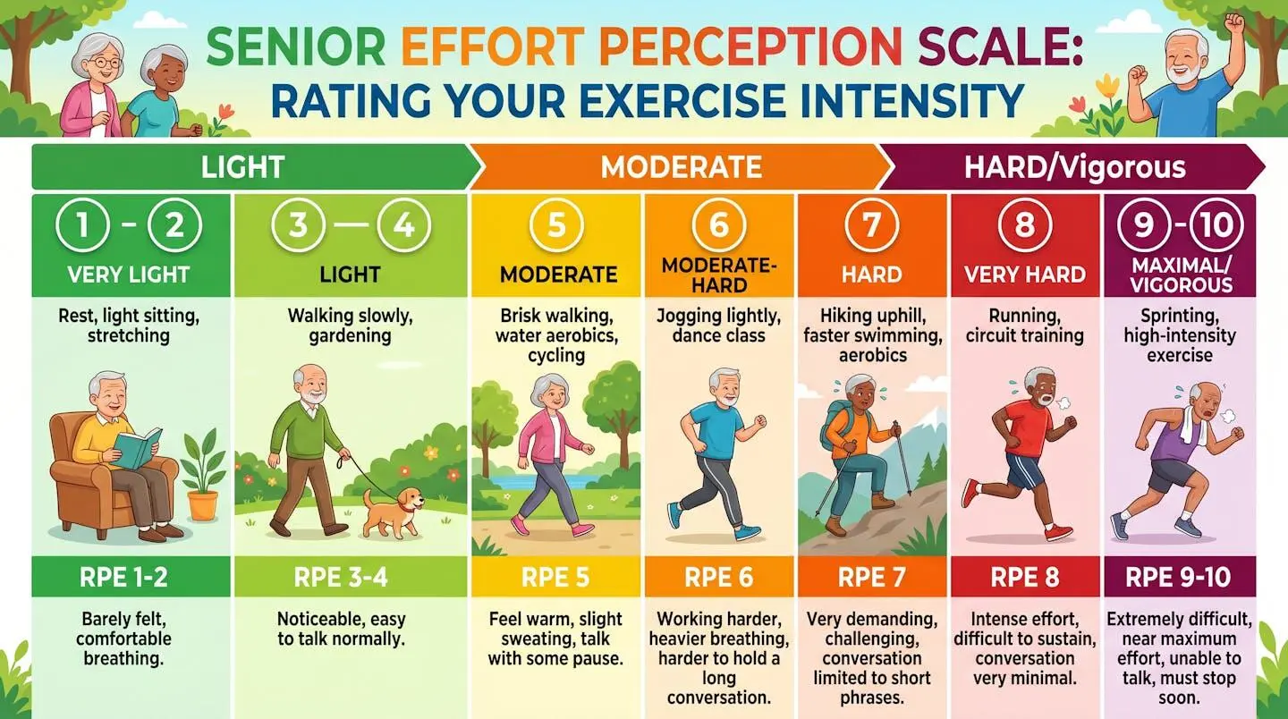 Échelle visuelle de perception de l'effort pour seniors avec différents niveaux d'intensité