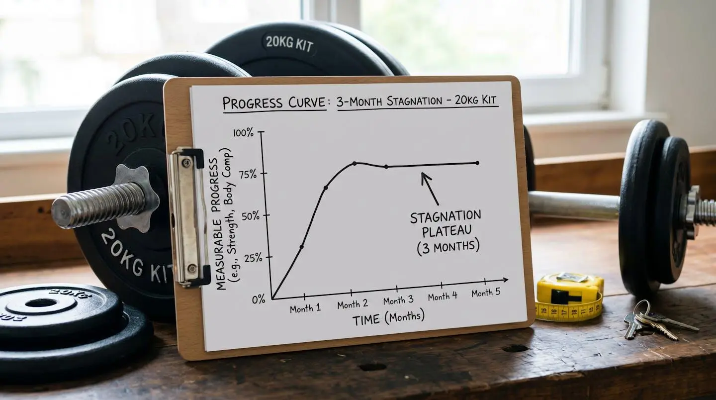 Courbe de progression montrant la stagnation avec un kit 20kg après 3 mois