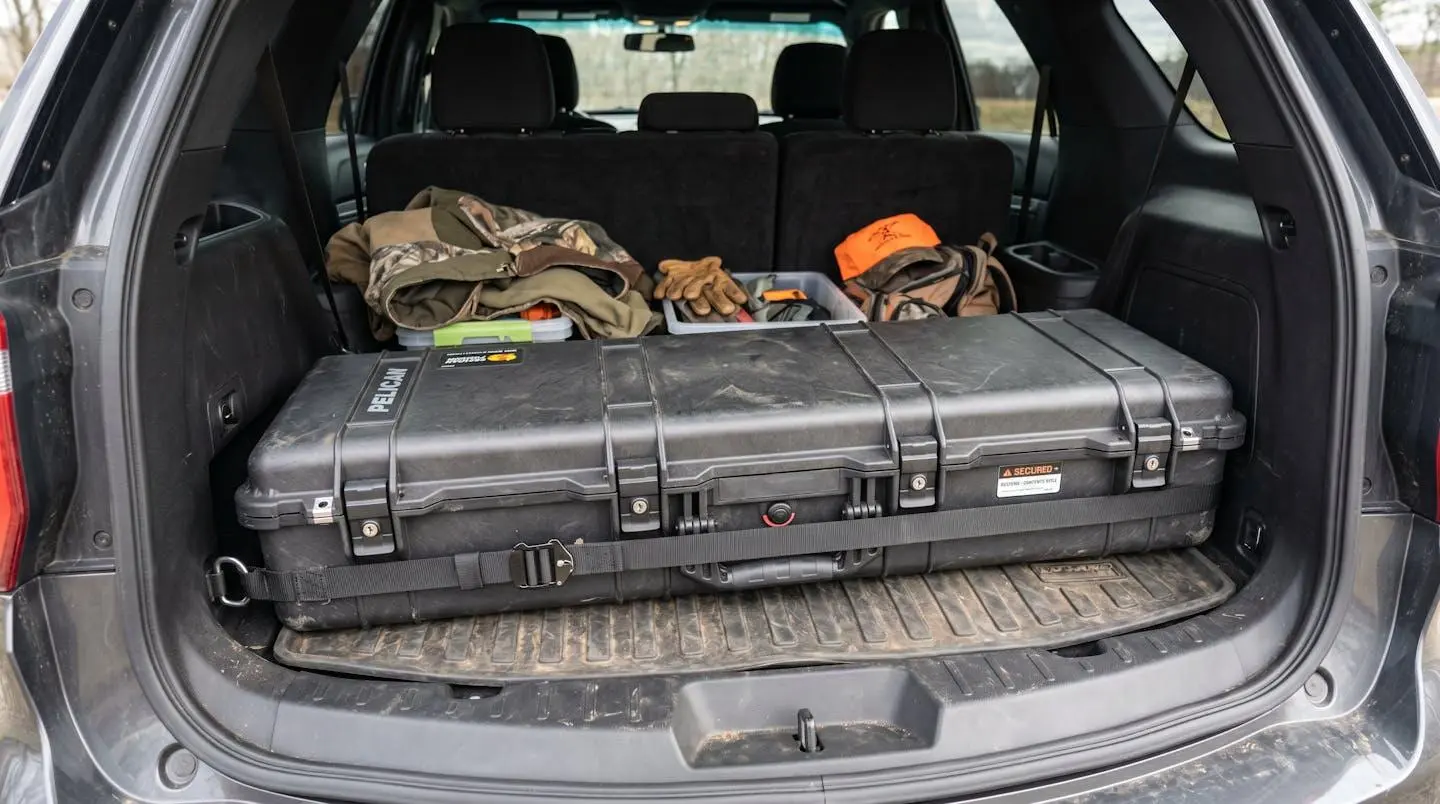 Mallette de transport sécurisé pour fusil de chasse dans un coffre de voiture